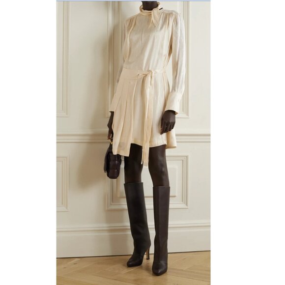Victoria Beckham Cream Pleated Wrap-effect Satin-Jacquard Dress. Size XS. - Picture 2 of 12